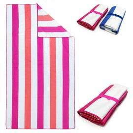 VL® Pack of 2 Cabana Striped Beach Towels - Quick Dry, Sand Free, Super Absorbent, Compact & Lightweight - 100% Microfiber, 90x180cm (Pink Stripes) - Perfect for Travel, Swimming, and Camping