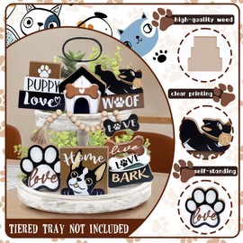 Guoofu Dog Tiered Tray Decor, Boston Terrier Puppy Love Paw Tray Decorations Set, Pet House Bone Wooden Signs Dog Lover Gifts, Live Love Bark Farmhouse Rustic Home Decor for Table Shelf Mantel Party