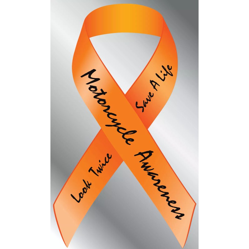 FDC Motorcycle Awareness Orange Ribbon Vinyl Decal, Look Twice -