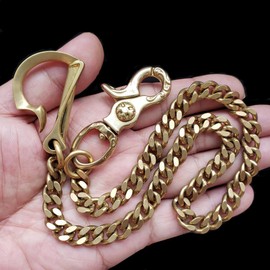 WDJZWZD Solid Brass U Shape Fish Hook Keychain Wallet Chain Biker Pocket Chain and Belt Anti Lost Long Key Chain (C)