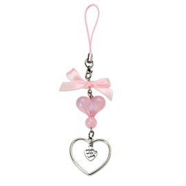 Kawaii Pink Bow Keychain for Purse Phone Charms Large Y2k Accessories Women Pink Heart Crystal Key Chain for Backpack Bag Decorations Y2k Cell Phone Strap Charm Unique Bowknot Cell Phone Key Ring
