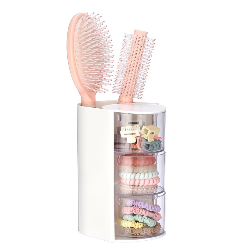 GUSHBIN Rotating Hair Accessories Organizer with Hair Brush Holder,3 Layer