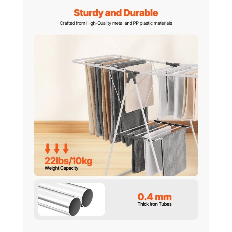 2-Tier Foldable Metal Clothes Drying Rack with 21 Drying Rods