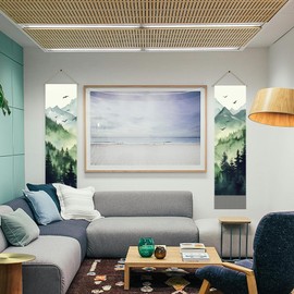 AHANDMAKER Pack of 2 Natural Scenery Tapestries, Mountain Forest Pattern Misty Foggy Vertical Chinese Doorway Curtain Tassel Tapestry Wall Hanging for Bedroom Living Room Home, 13 x 51 Inch