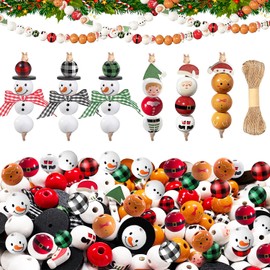 282 Pieces Christmas Snowman Beads Wooden Santa Claus Beads Ornament Round Winter Beads for Crafts Holiday Beads for DIY Garland Craft Making Party Home Holiday Decoration Tree Hanging