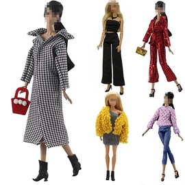 Lance Home Doll Clothes, 5 Sets Outfits Houndstooth Coat Pants Windbreaker Hat for 11.5 inch Dolls Accessories Random Style