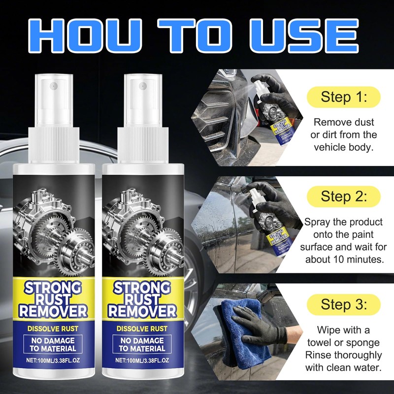 2PCS Rust Remover Spray for Metal, Multipurpose Rust Stain Remover