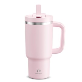 ENCOOL 32 oz Tumbler with Handle and Straw: Stainless Steel Insulated Tumbler Keeps Cold for 24 Hours, Leakproof Travel Cup Fits in Cup Holder and BPA-Free, Cotton Candy
