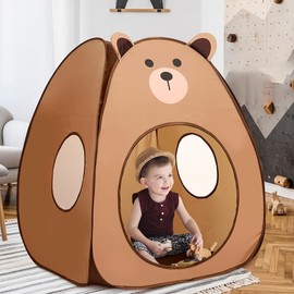 Lucky Castle Kids Play Tent Castle Pop Up Tent for Boys and Girls Indoor Outdoor Playhouse with Storage Bag Perfect Kids Gift (Brown Bear, 37.5*35.5*43inch)