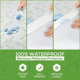 Full- 100% Waterproof Bamboo Mattress Protector Ultra Soft Bamboo Fabric, Cooling, Noiseless Mattress Pad Covers - Hotel Quality Mattress Encasement with Deep Pocket Elastic Corner