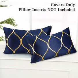 Hanrunsi Velvet Cushion Covers Navy Blue 30 x 50 Decorative Pillows for Sofa Soft 12 x 20 inch Rectanglar Dark Blue Throw Pillow Covers 2 Pack