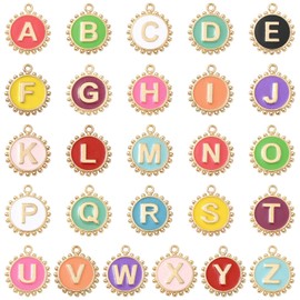 Stiesy 52Pcs Letter Charms for Jewellery Making Initial A-Z Alphabet Charm Bulk Capital Letter Sun Enamel Pendants for Jewelry Bracelets Necklaces Making DIY Crafts