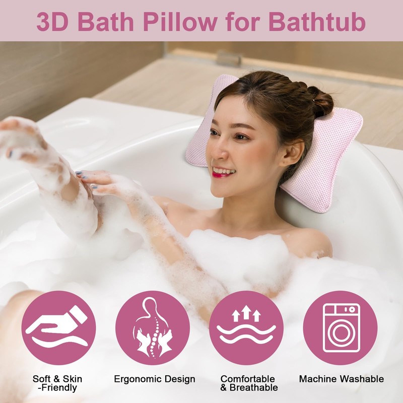 3D Bath Pillow for Bathtub - Breathable Mesh Tub Pillow