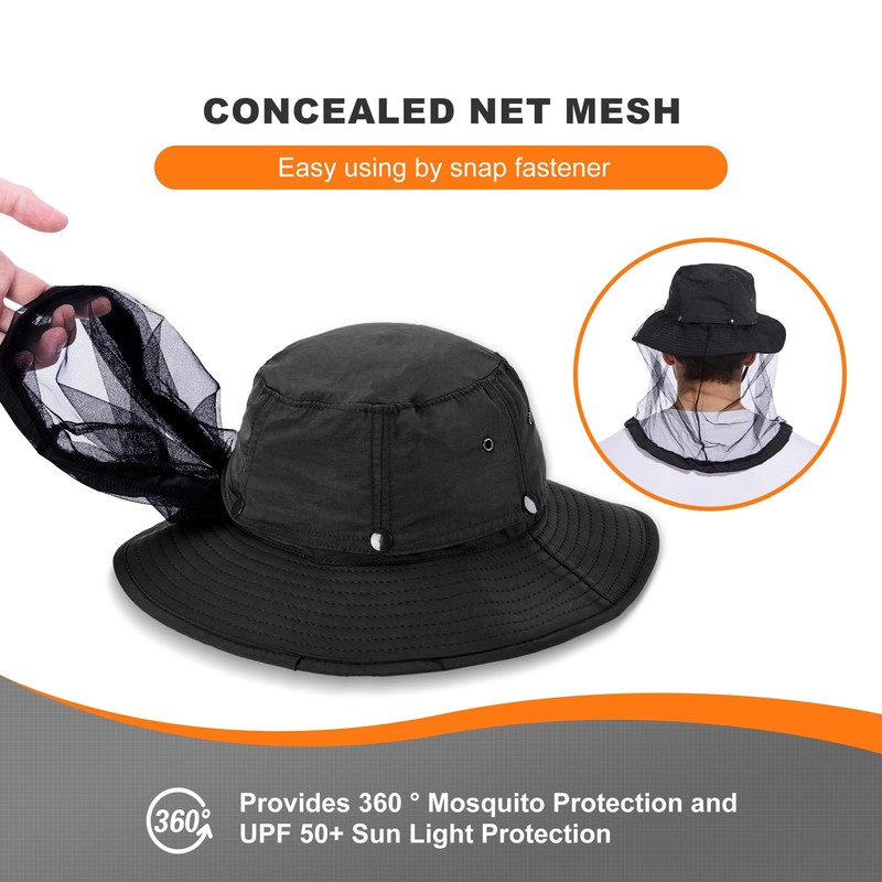 Mosquito Sun Net Hat Cap - Foldable Bug Hat UPF