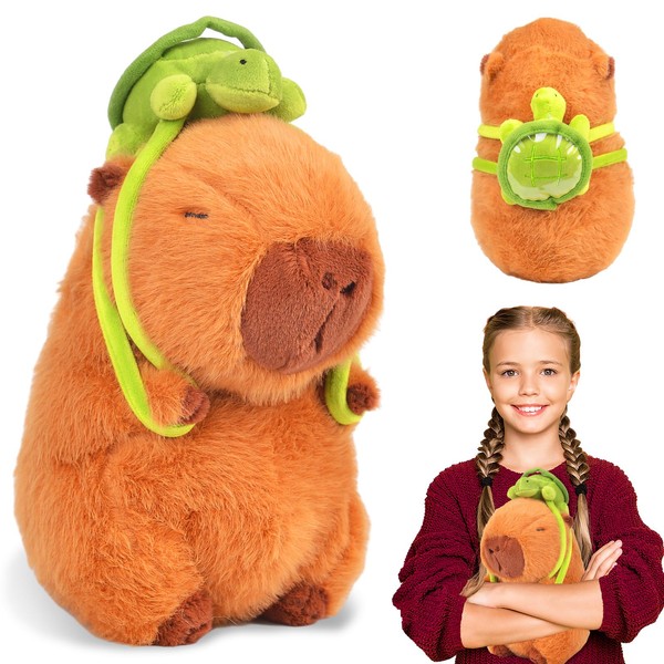 xinrongda Capybara Plush Toy, Capybara Carrying Turtle Toy, 23CM Realistic