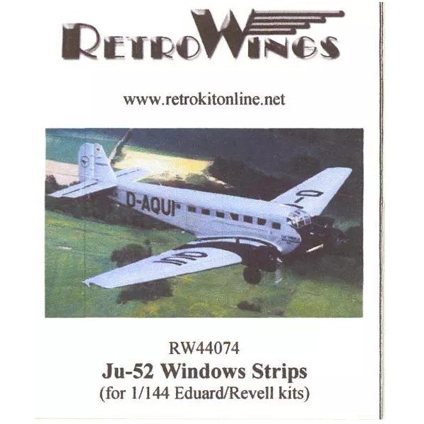 Unbranded RetroKits Models 1/144 JUNKERS Ju-52 WINDOW STRIPS Resin Conversion