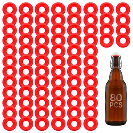80 PCs Silicone Gaskets Washers High Pressure Leak-proof Seals for Cap Swing Flip Top Bottle-Red for Home Brew Beer Soda Bottle Sealing (80 pcs half cover Red)