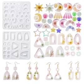 Nifocc 2 Pcs Earrings Resin Molds Jewelry Casting Molds Star Moon Geometric Pendant Silicone Mold Dangle Drop Crystal Epoxy Mould for DIY Crafts Charms