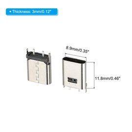 PATIKIL USB 3.1 Type C Connector 2Pins Female Plug Socket 180 Degree 11.8mm Long for Circuit Boards PCB Board Digital Devices Pack of 10