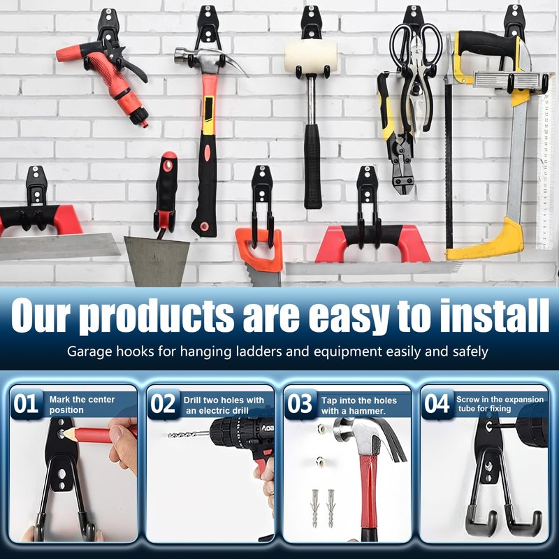 Garage Hooks Wall Mounted, 4 Pcs Heavy Duty Garage Hanger,