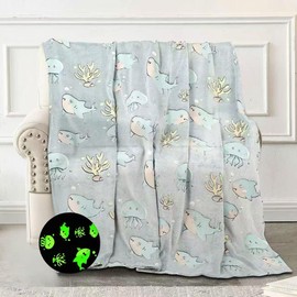 BYKOSY Glow in The Dark Blanket Shark Pattern for Unique Birthday Gifts for Girls Boys Teens, Lightweight Soft Cozy Warm Fuzzy 50"×60" Blue