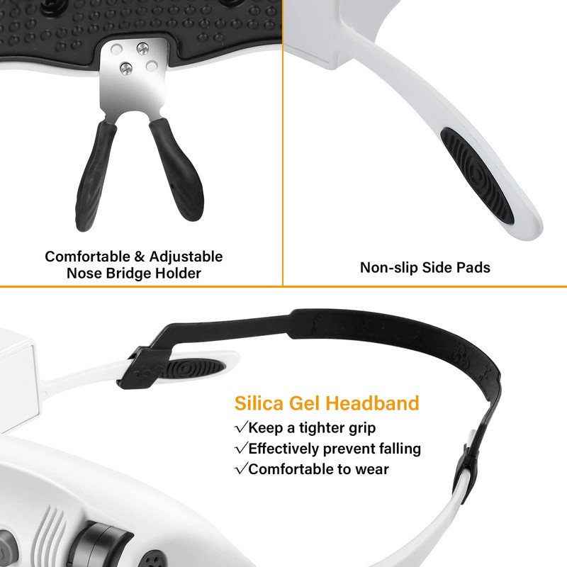 Hands Free Head Magnifying Glasses, Magnifier with Light, 1X, 2X,