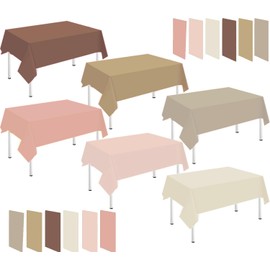 Whaline 24Pcs Neutral Plastic Tablecloth Rectangle Table Cover 6-Color Waterproof Gradient Brown Beige Pink Table Cloth for Boho Baby Shower Espresso Martini Party, 54 x 108 Inch