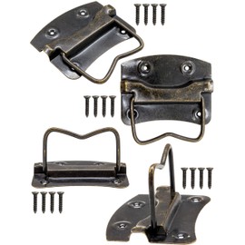 Fuxxer® 4 x Antique Folding Handles for Chests, Boxes, 55 x 54 mm, Bronze Brass Design, Set of 4