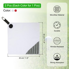 PATIKIL 12"x12" Magnetic Golf Towel with Wire Cleaning Cloth, 2 Pack Microfiber Waffle Pattern Towels with Magnet and Clip for Golf Carts Clubs Golfing Gear, Red/White