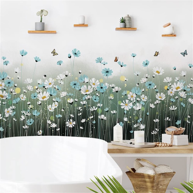 WOHAHA Wall Sticker, Plant, Stylish, Small, Daisy, Blue, White, Dancing