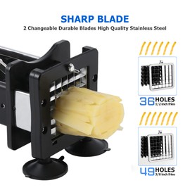 Redhoney French Fry Cutter Stainless Steel Potato Cutter With 1/2" and 3/8" Commercial Grade Blades, Vegetable Cutter Chopper for Vegetables, Cucumbers, Potatoes