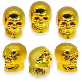 MEAJOO 6PCS Skull Style Tire Valve Stem Caps, with O Rubber Ring, Universal Copper Core Tire Valve Stem Covers for Cars, SUV, Trucks, Bikes, Motorcycles, Bicycles(Gold)