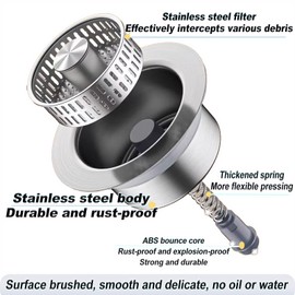 ViWaVee Sink Plug, Drain Plug Sink Po Up, Drain Strainer with Stainless Steel for Hair Strainer & Food Leftovers, Universal Fit 76-81 mm Countertop Sink & Kitchen Sink (Full Stainless Steel)