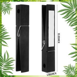 Honeydak 12 Inches Giant Clothespin with Adhesive Jumbo Wooden Clothespins Large Clothes Pin Towel Holder Clothes Clips Gift for DIY Craft Spring Farmhouse Nursery Bathroom Laundry Room (Black)