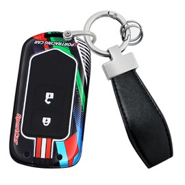HIBEYO 2 Button Key Fob Cover Compatible with Toyota Camry 4Runner Prius RAV4 Corolla Vios REIZ Highlander Crown Prado Yaris Accessories Metal Painted Key Shell with Leather Keychains-2 Button Black