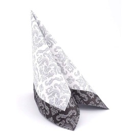 50 APARTina Napkins Ornament 33 x 33 cm Fabric-Like Airlaid Baroque Silver/Black