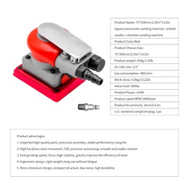 DATOUBOSS Random Orbit Sander Square Pneumatic Palm Air Sander for Car Waxing, Auto Body Work, Wood working Car Polisher