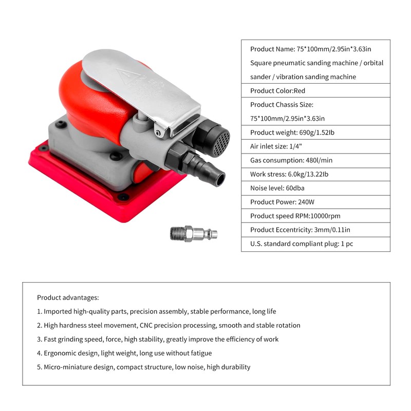 DATOUBOSS Random Orbit Sander Square Pneumatic Palm Air Sander for