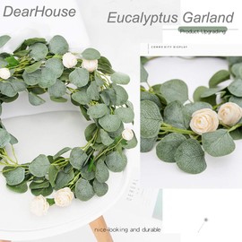 DearHouse Artificial Eucalyptus Garland Faux Silk Eucalyptus Leaves Vines Handmade Garland Greenery Wedding Backdrop Arch Wall Decor