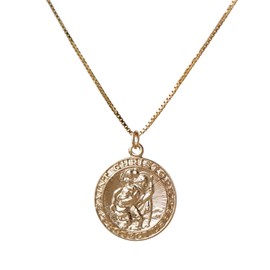 HUNTER & TROVE 14K Gold Filled Saint Christopher Travel Protection Coin Medallion Necklace (18", Box Chain)