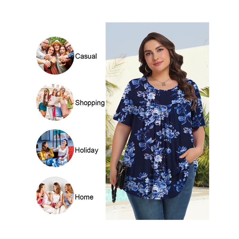 Tencede Womens Plus Size Tops Shirts Short Sleeve Crew Neck