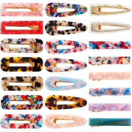 DZTIAN Fashion Hair Clips Set 22 Pcs Rectangle Duckbill Hair Clips Acrylic Resin Hair Barrettes Marble Pattern Hair Clips, Hollow Geometric Hair Clip Hairpins for Women Girls and Ladies Headwear Styling Tools