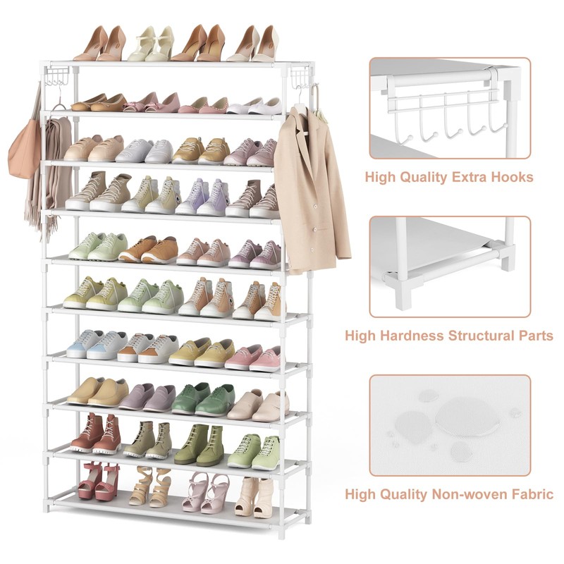 LANTEFUL 10 Tiers Shoe Rack 50 Pairs Large Capacity Tall