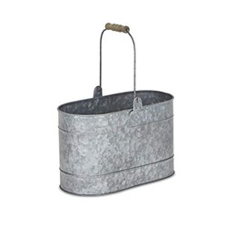 Cheung's FP-4010 Oval Galvanized Bucket with Metal Handle and Wood Grip, Silver