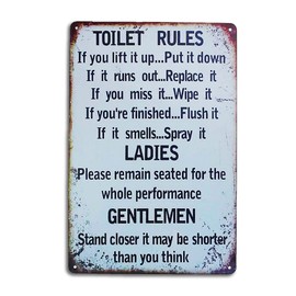 Vintage Style Metal Tin Signs Retro Funny Bathroom Wall Decor Farmhouse Toilet Wall Decor Bathroom Decorations Accessories 8x12 Inch,Toilet Rules