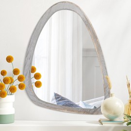 Asymmetrical Mirror for Wall Decor Large 26"x18", Modern Oval Wooden Framed Wall Mirror Unique Shape Wall Mounted Vanity Artistic Wavy Mirror Decorative for Living Room Bedroom Bathroom Entryway Gray