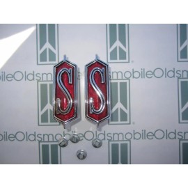 NORS 1968 1969 1970 Olds Cutlass "S" Front Fender Emblems (2)  with Hardware