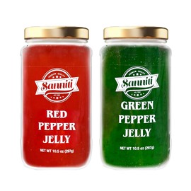 Sanniti Red Peepper Jelly and Green Pepper Jelly Variety Pack | 2 Pack Bundle, 10.5 oz Each Jar