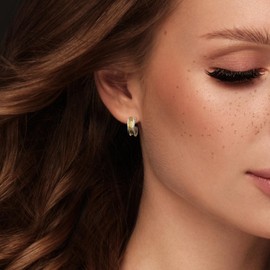 C-Shaped Two Tone Stud Earrings, Silver and Gold Plated, Hammered Texture, Hypoallergenic for Women