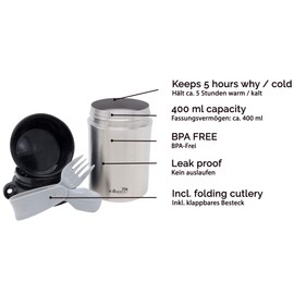 ZOLLNER24 Stainless Steel Thermal Container 400 ml BPA Free Includes Cutlery